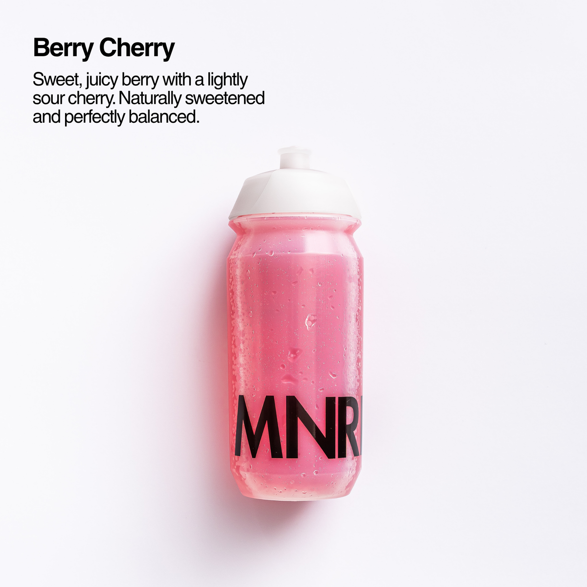 MNRLS bottle filled with Berry Cherry electrolyte drink